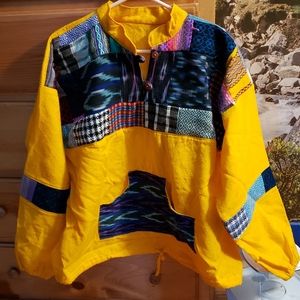 Vintage Authentic 1980s Mens Ethnic Mexican Peasant Top Yellow with Patterns